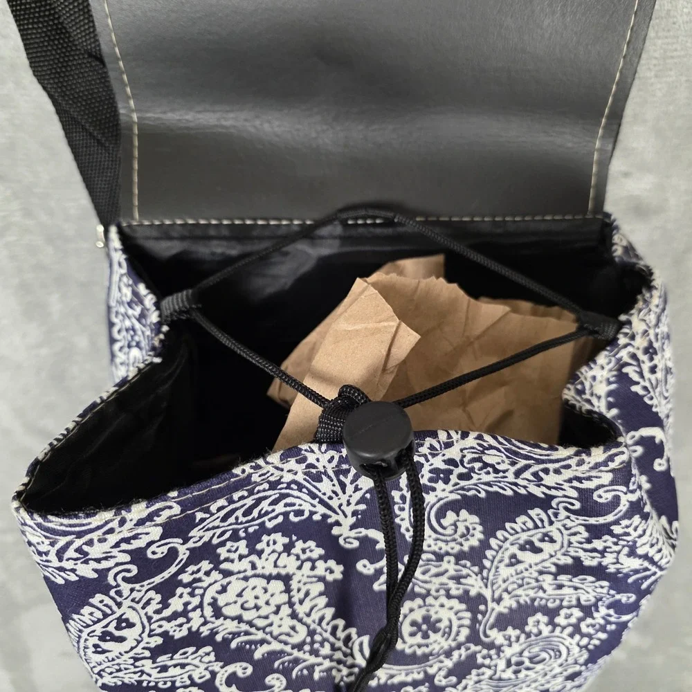Unbranded Mini Backpack Women Small Navy White Paisley Fair Faux‎ Leather Trim